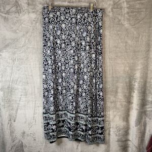 J Jill Maxi Skirt M Tall Blue Floral Boho Print Rayon Stretch Cottagecore